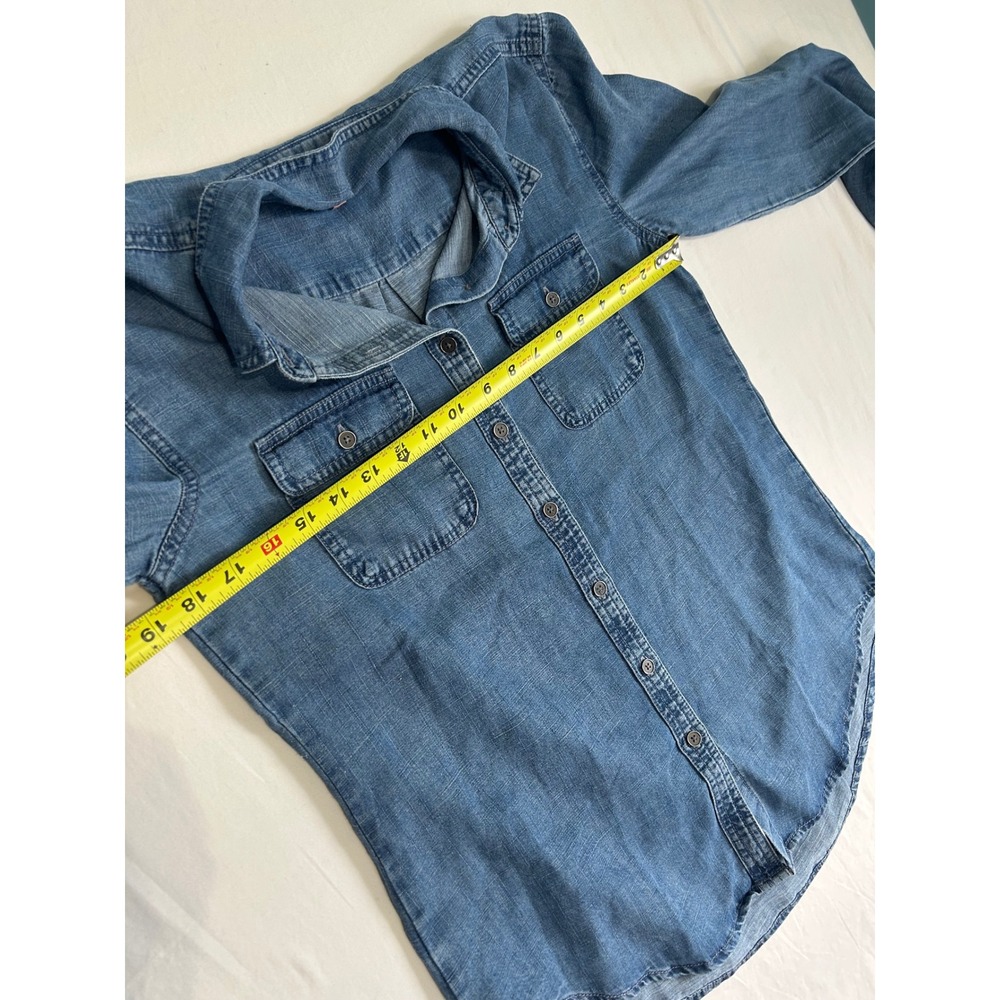 Loft Softened Shirt Womens Small Blue Denim Lyocell Linen Long Sleeve - Picture 8 of 9